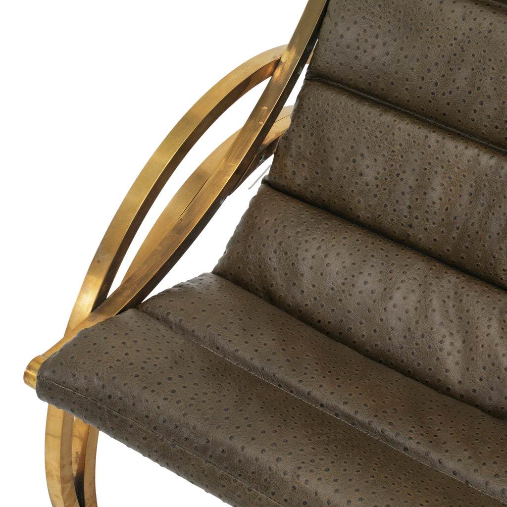 Brown Leather Padded Lounge Chair w/ Brass Frame