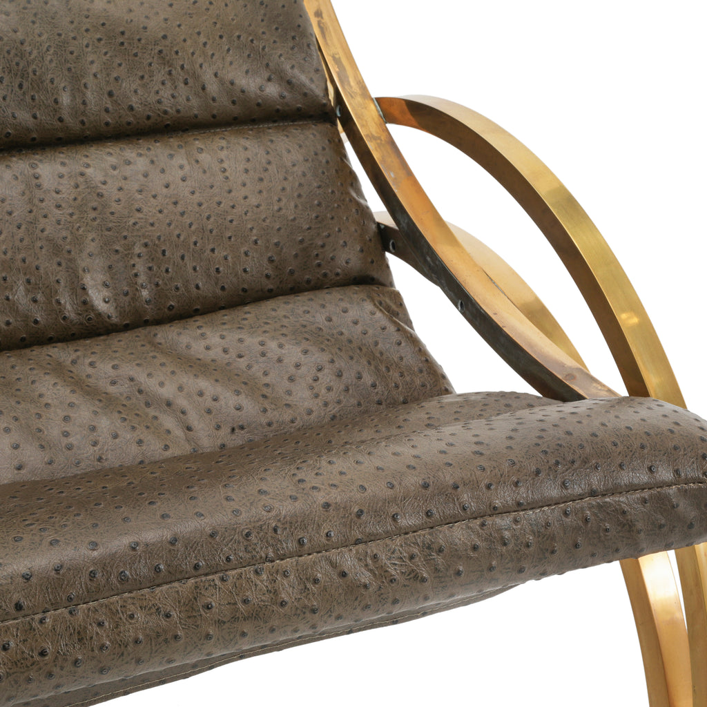 Brown Leather Padded Lounge Chair w/ Brass Frame