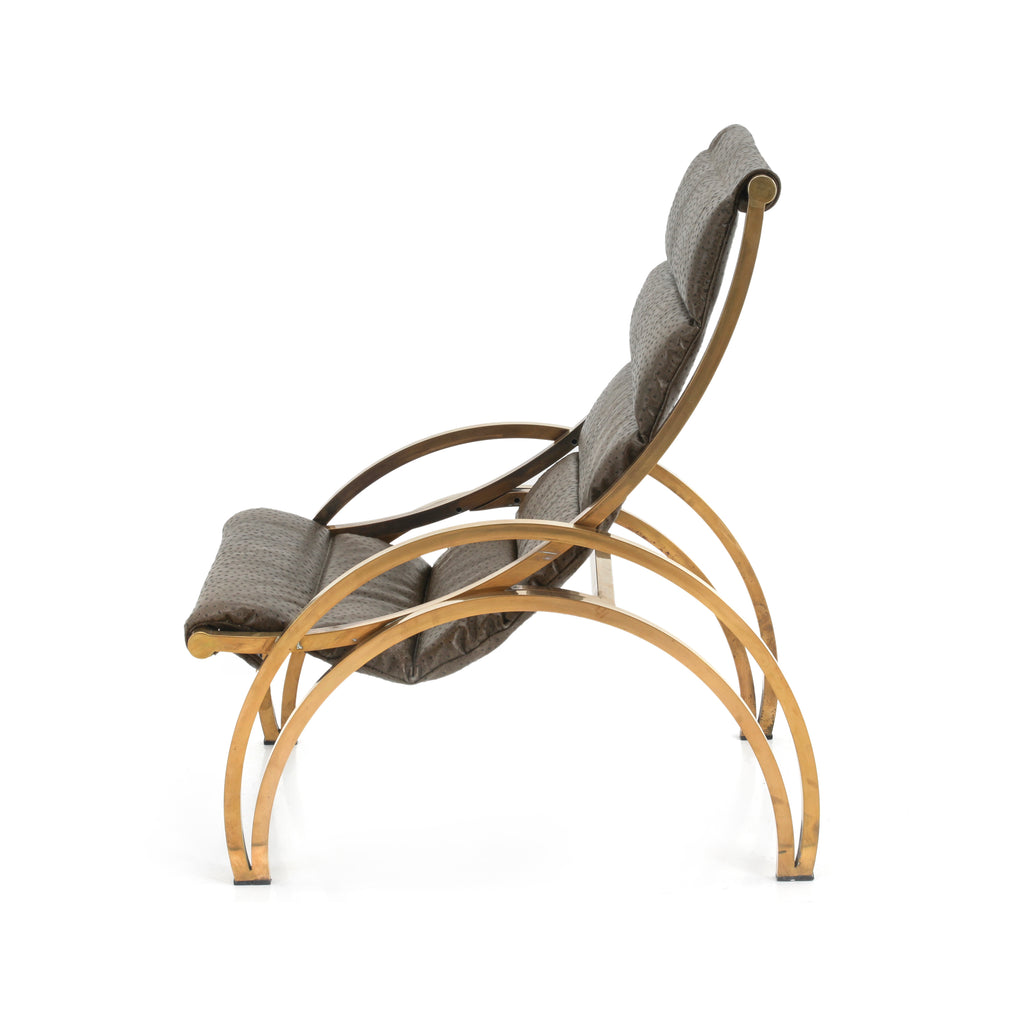 Brown Leather Padded Lounge Chair w/ Brass Frame