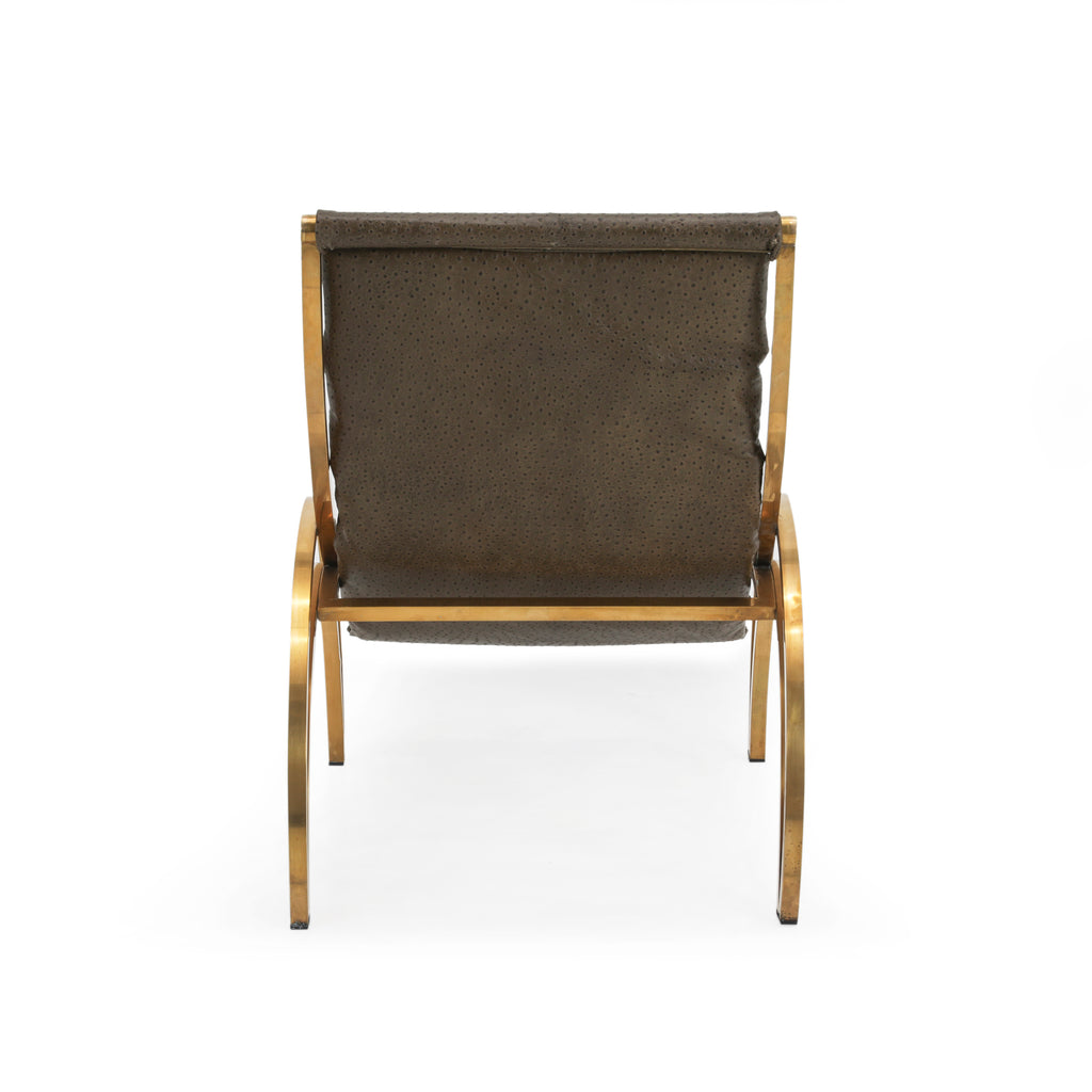 Brown Leather Padded Lounge Chair w/ Brass Frame