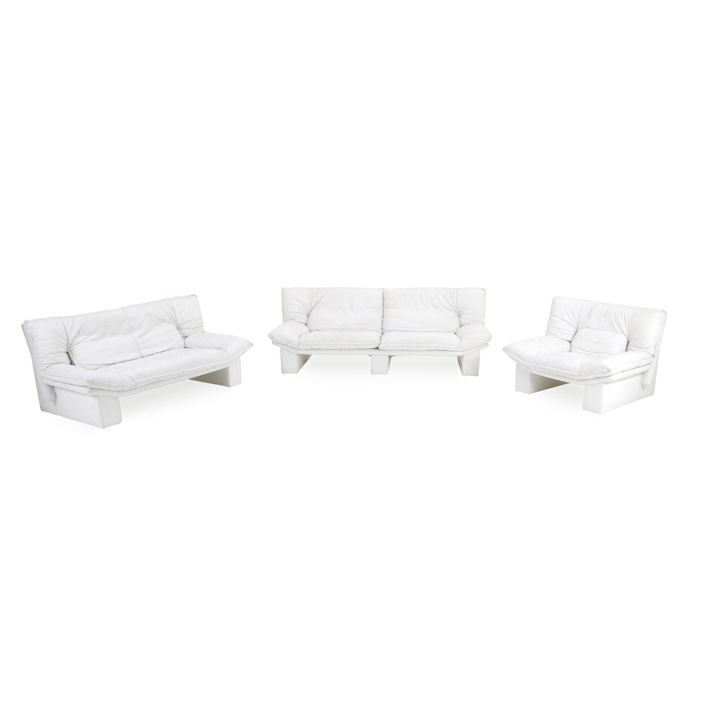 White Leather Wide 80s Armchair