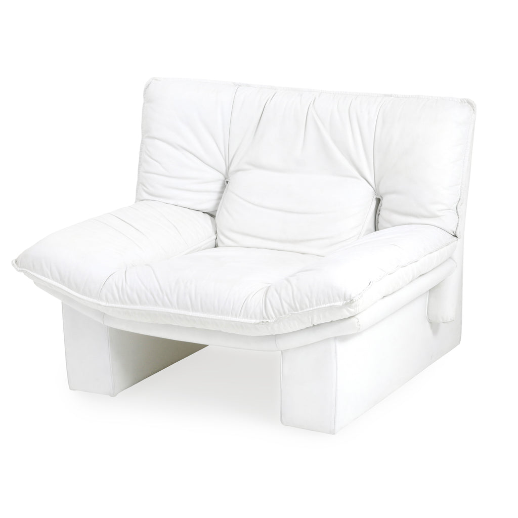 White Leather Wide 80s Armchair