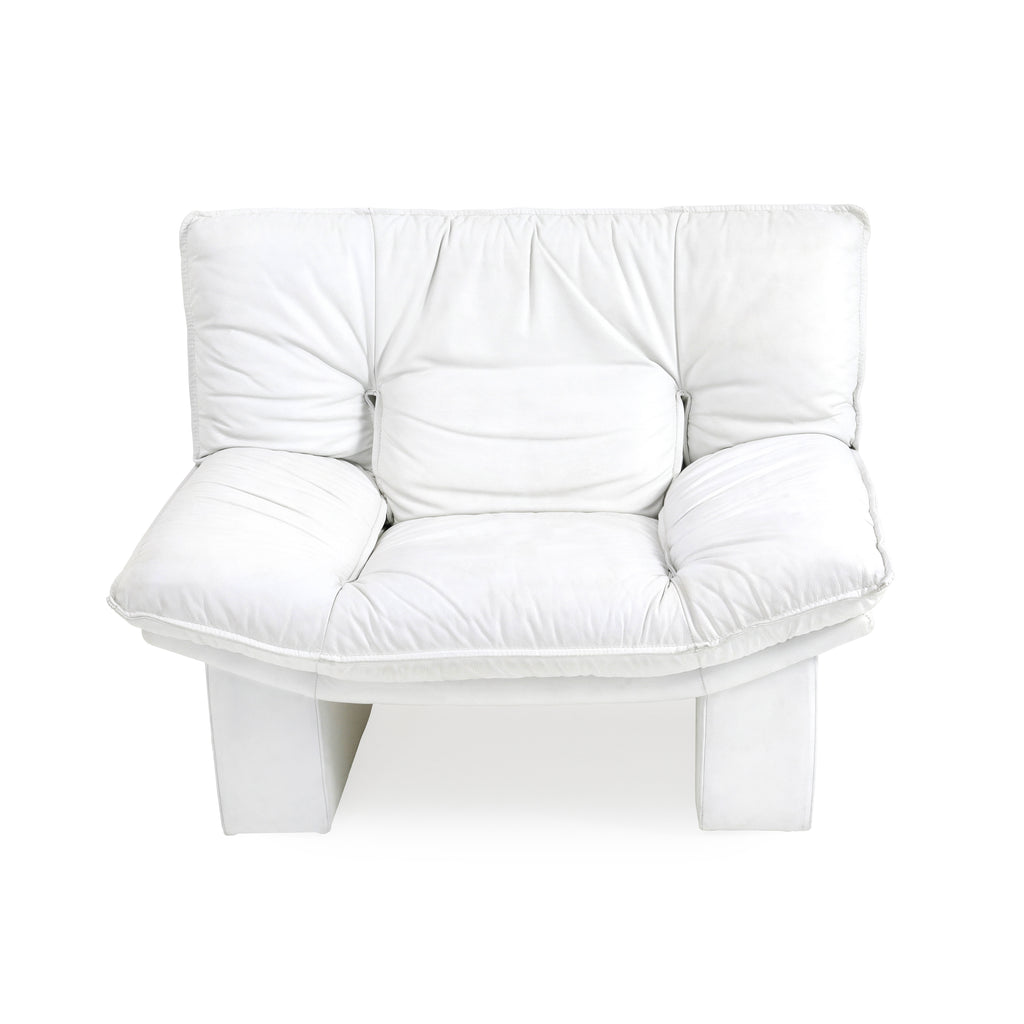 White Leather Wide 80s Armchair