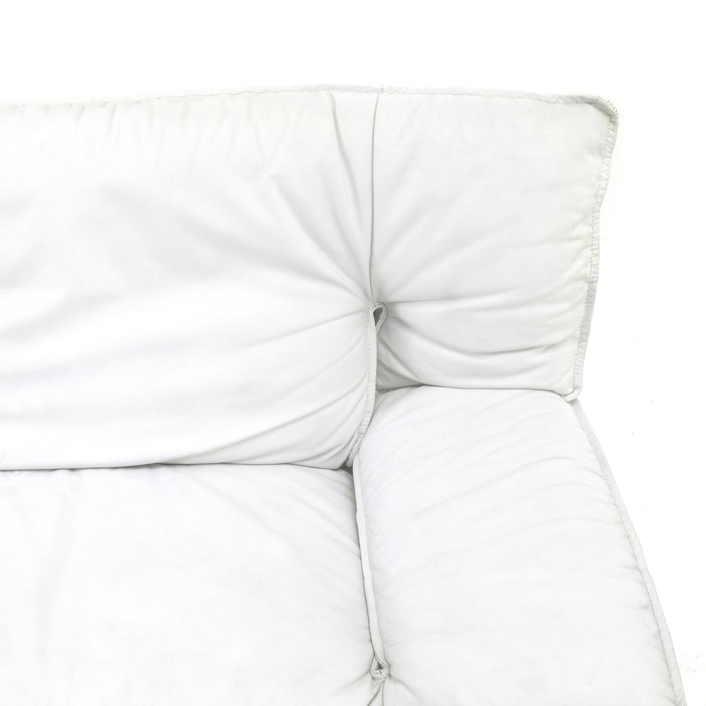 White Leather Wide 80s Sofa
