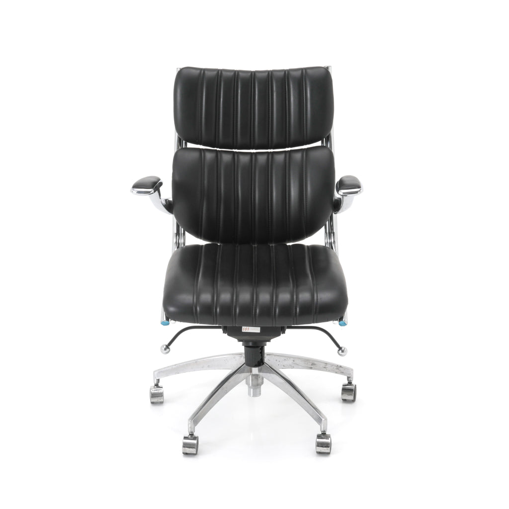 Black Leather Ribbed Back Office Chair