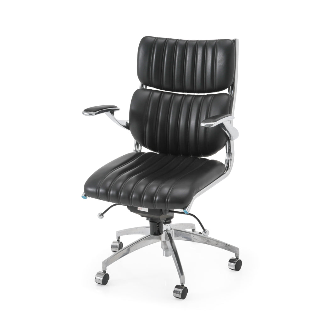 Black Leather Ribbed Back Office Chair
