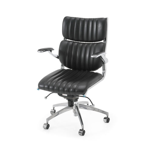 Black Leather Ribbed Back Office Chair