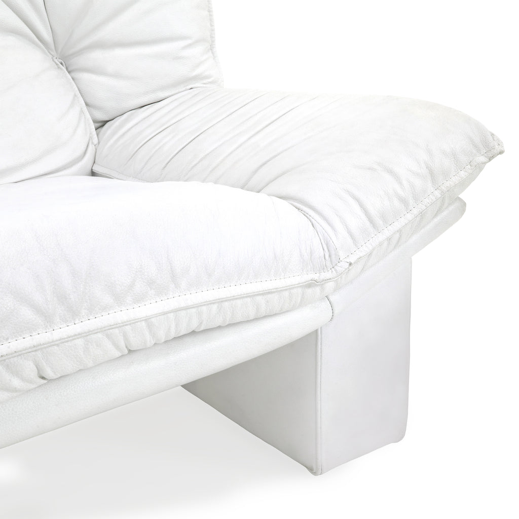 White Leather Wide 80s Sofa