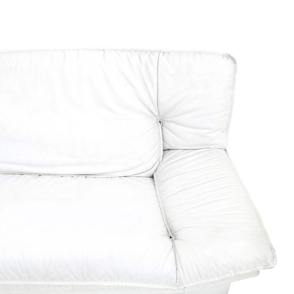 White Leather Wide 80s Sofa