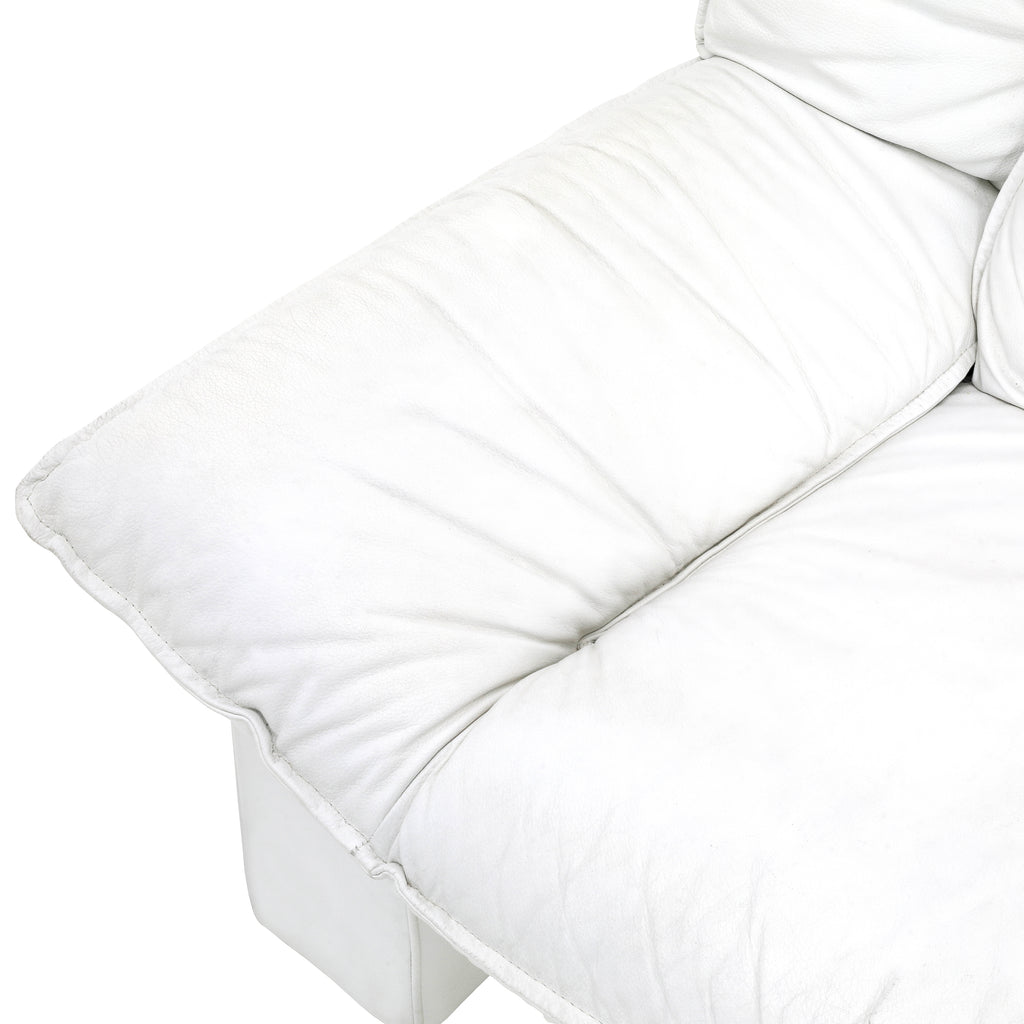 White Leather Wide 80s Sofa