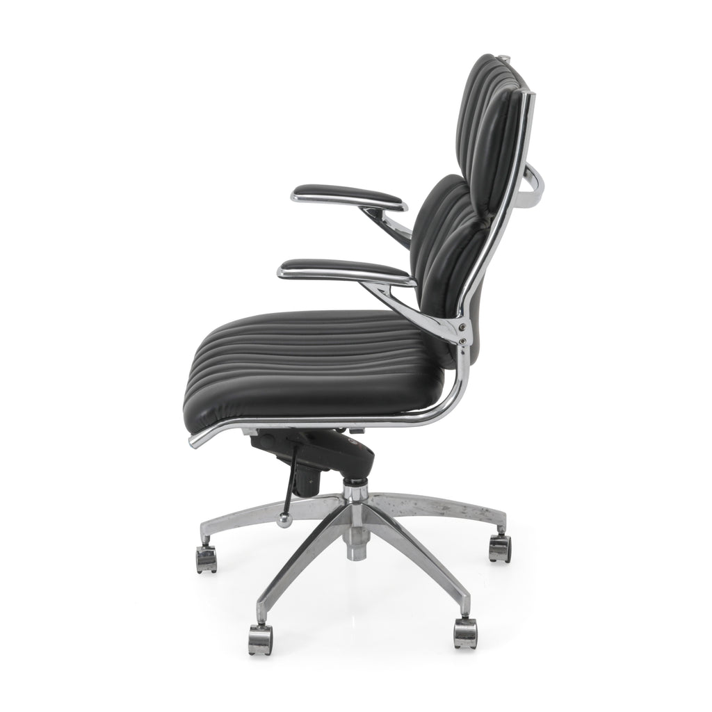 Black Leather Ribbed Back Office Chair