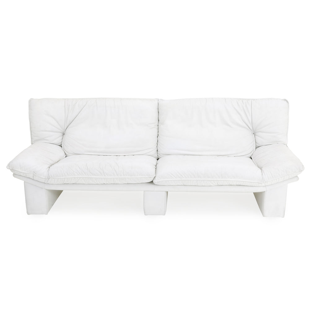 White Leather Wide 80s Sofa