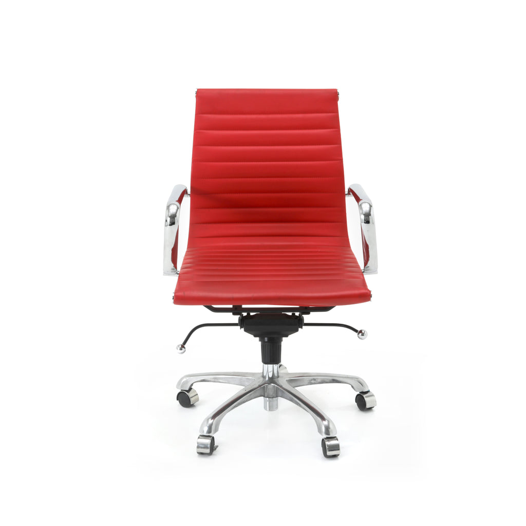 Red Low Back Aluminum Group Rolling Office Chair