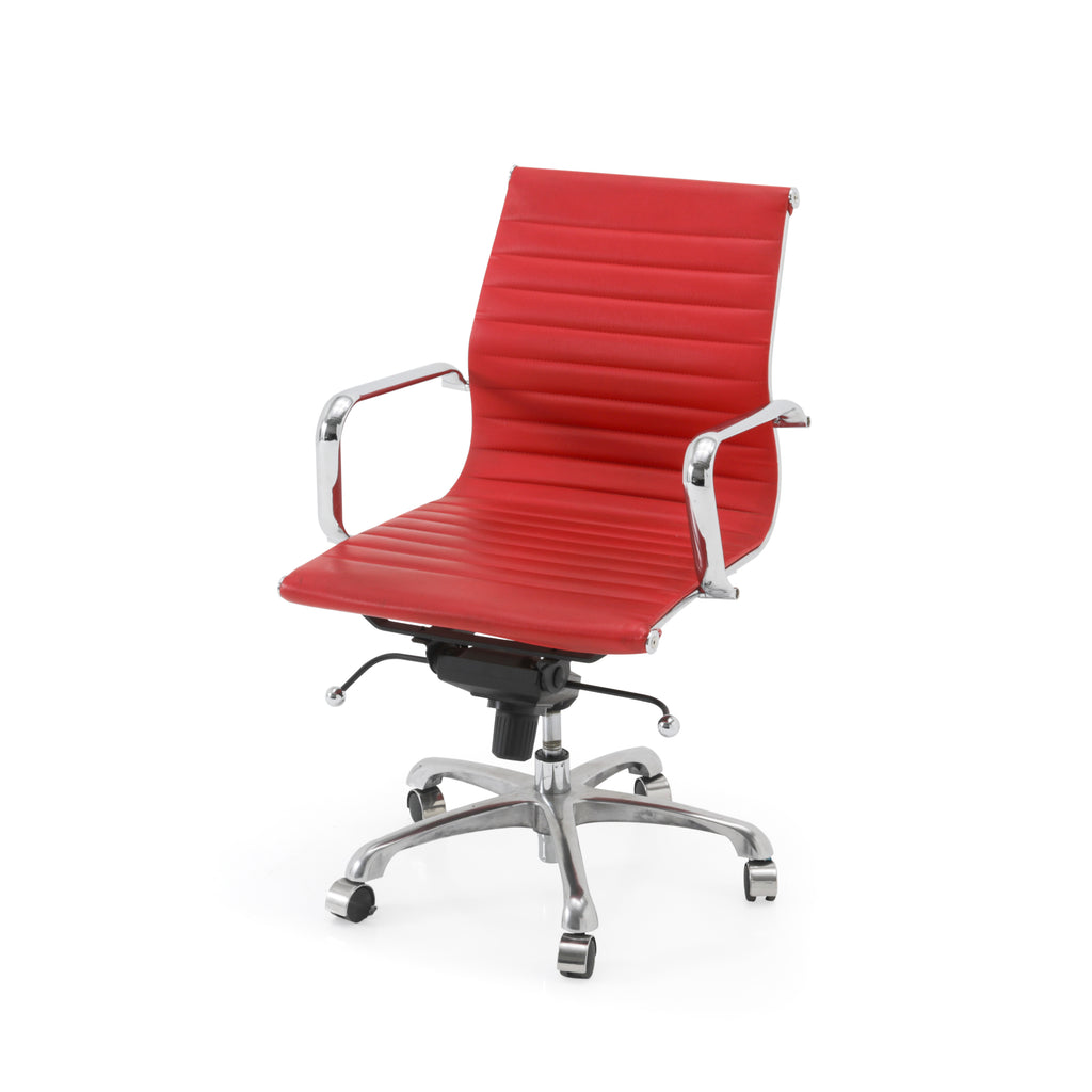 Red Low Back Aluminum Group Rolling Office Chair