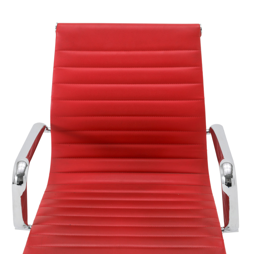 Red Low Back Aluminum Group Rolling Office Chair