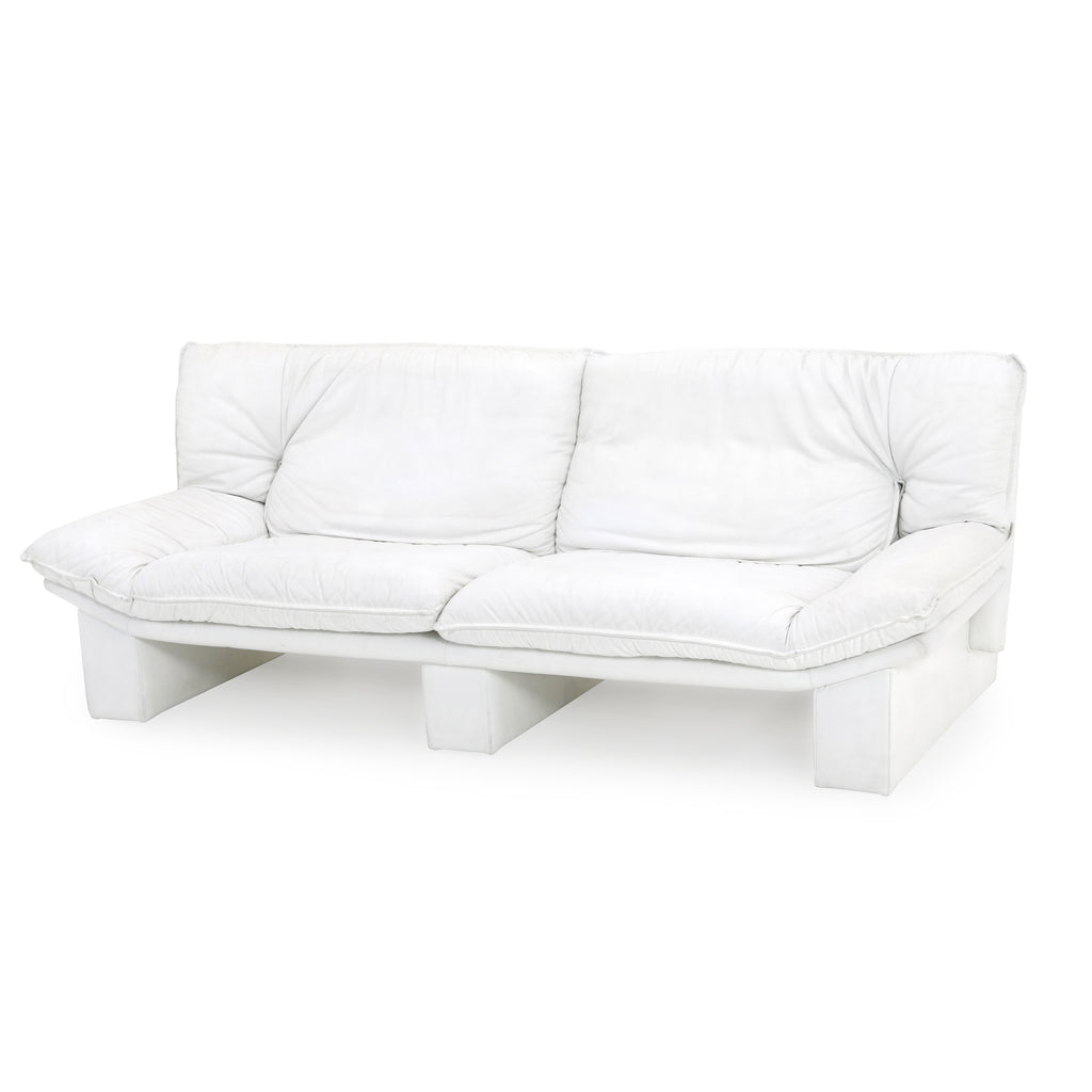 White Leather Wide 80s Sofa