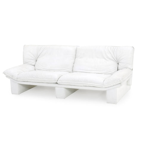 White Leather Wide 80s Sofa