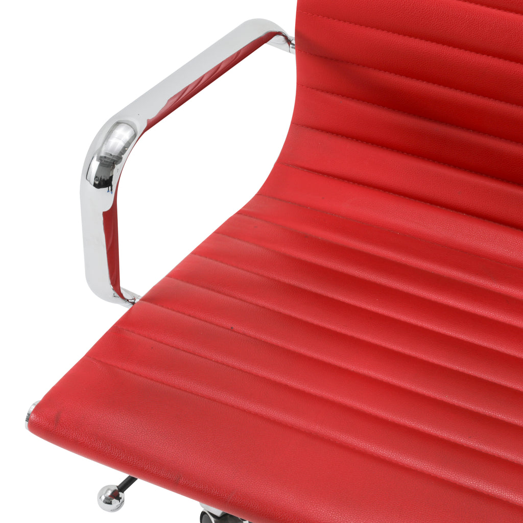 Red Low Back Aluminum Group Rolling Office Chair