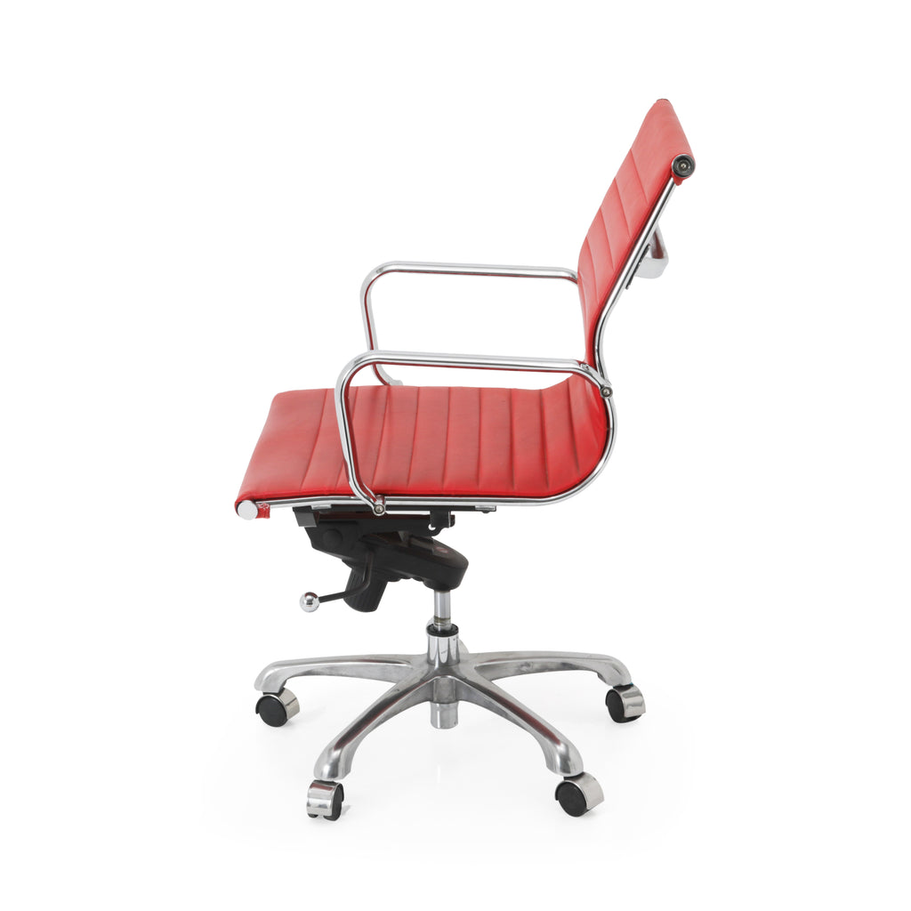 Red Low Back Aluminum Group Rolling Office Chair