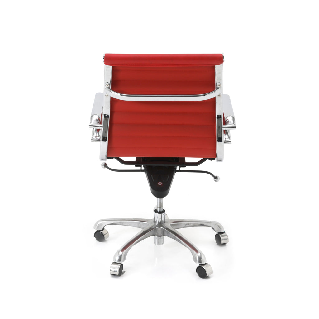 Red Low Back Aluminum Group Rolling Office Chair