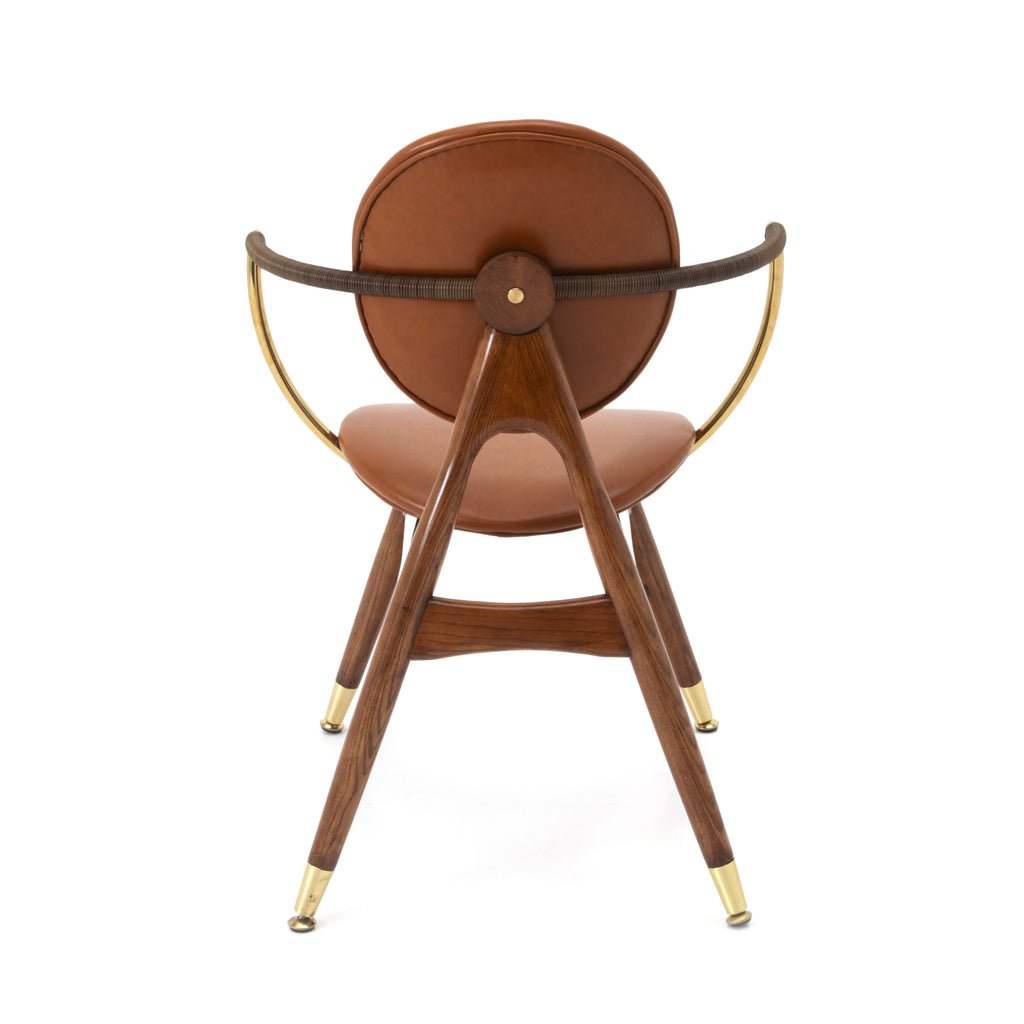 Round Back Brown Leather / Wood Accent Chair
