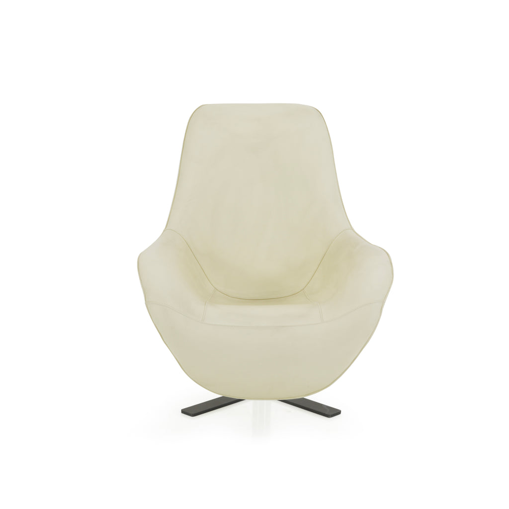 Cream Leather X Base Lounge Chair