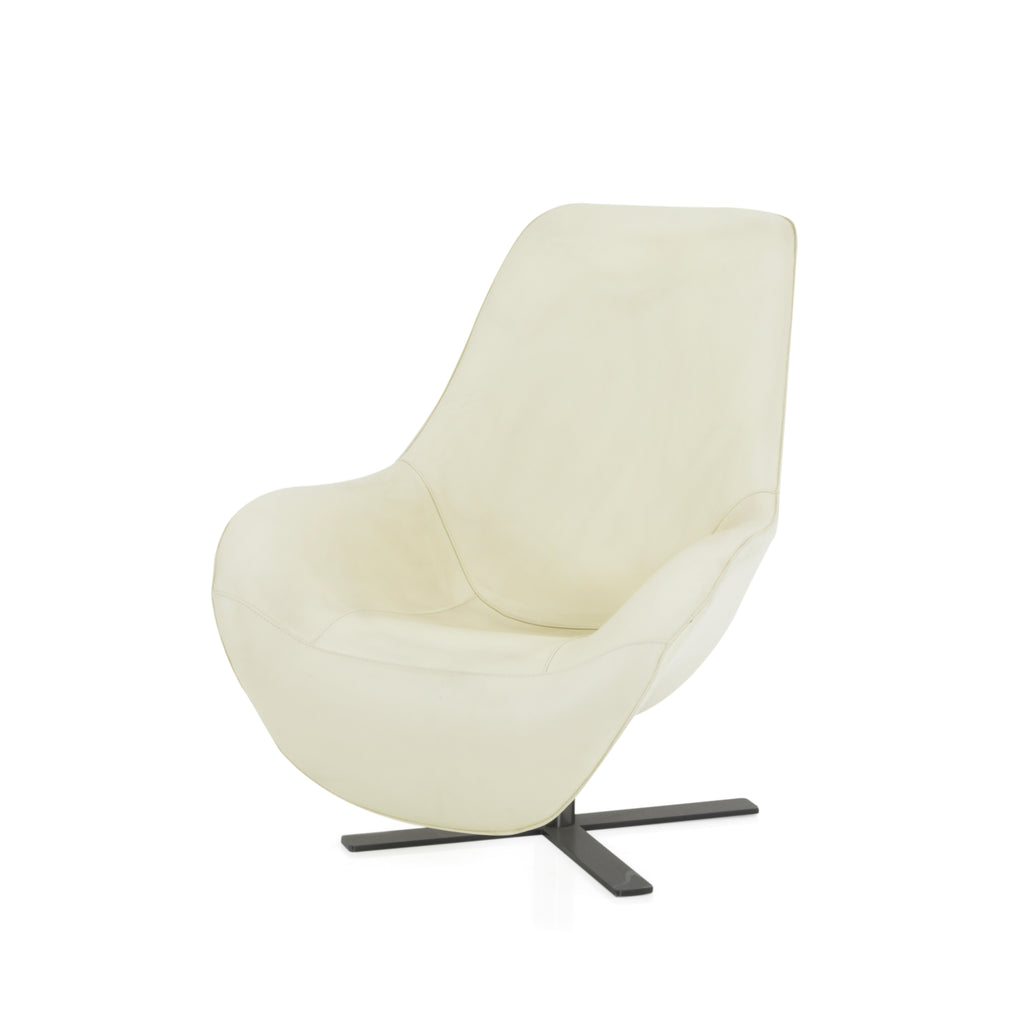 Cream Leather X Base Lounge Chair