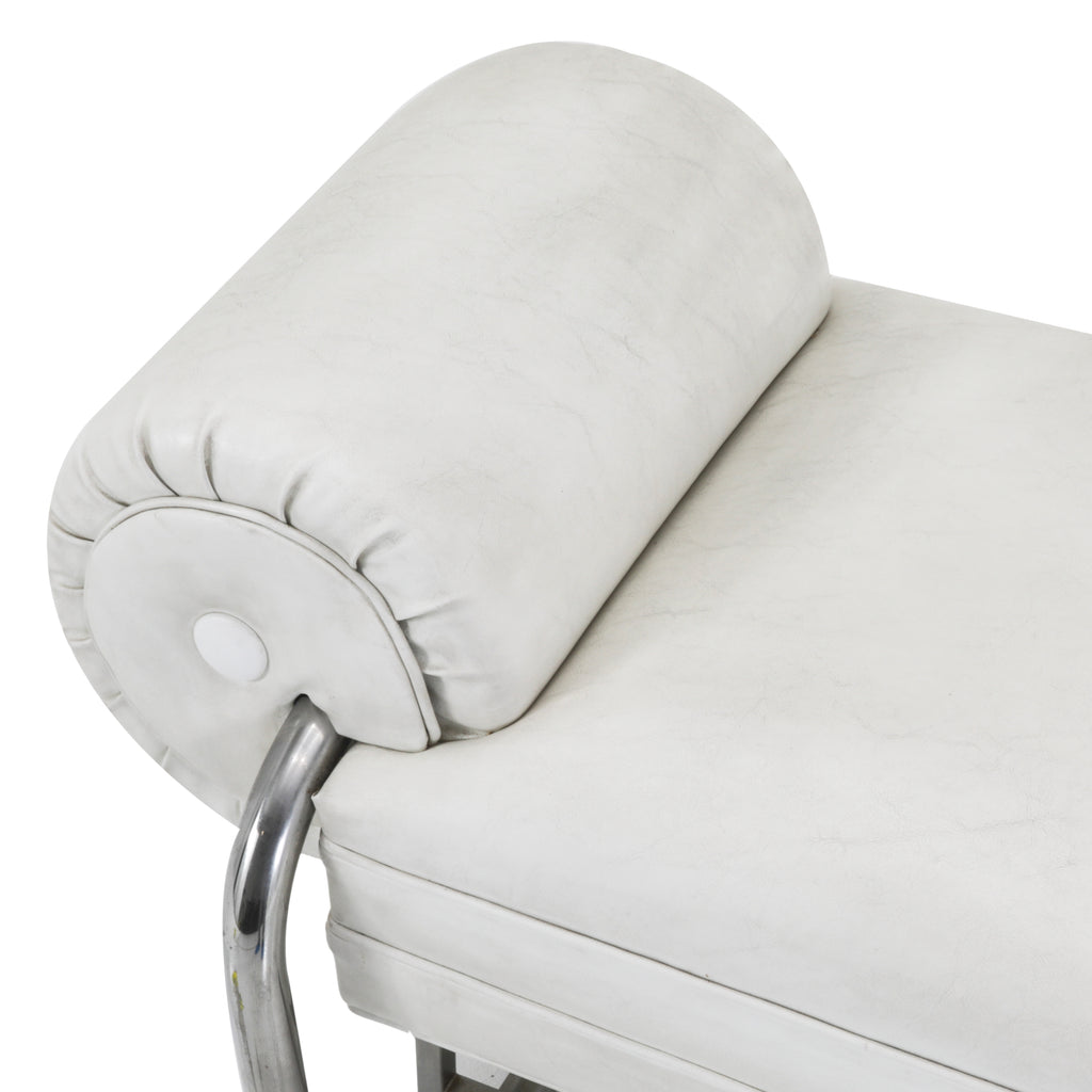 White Leather & Chrome Deco Bench