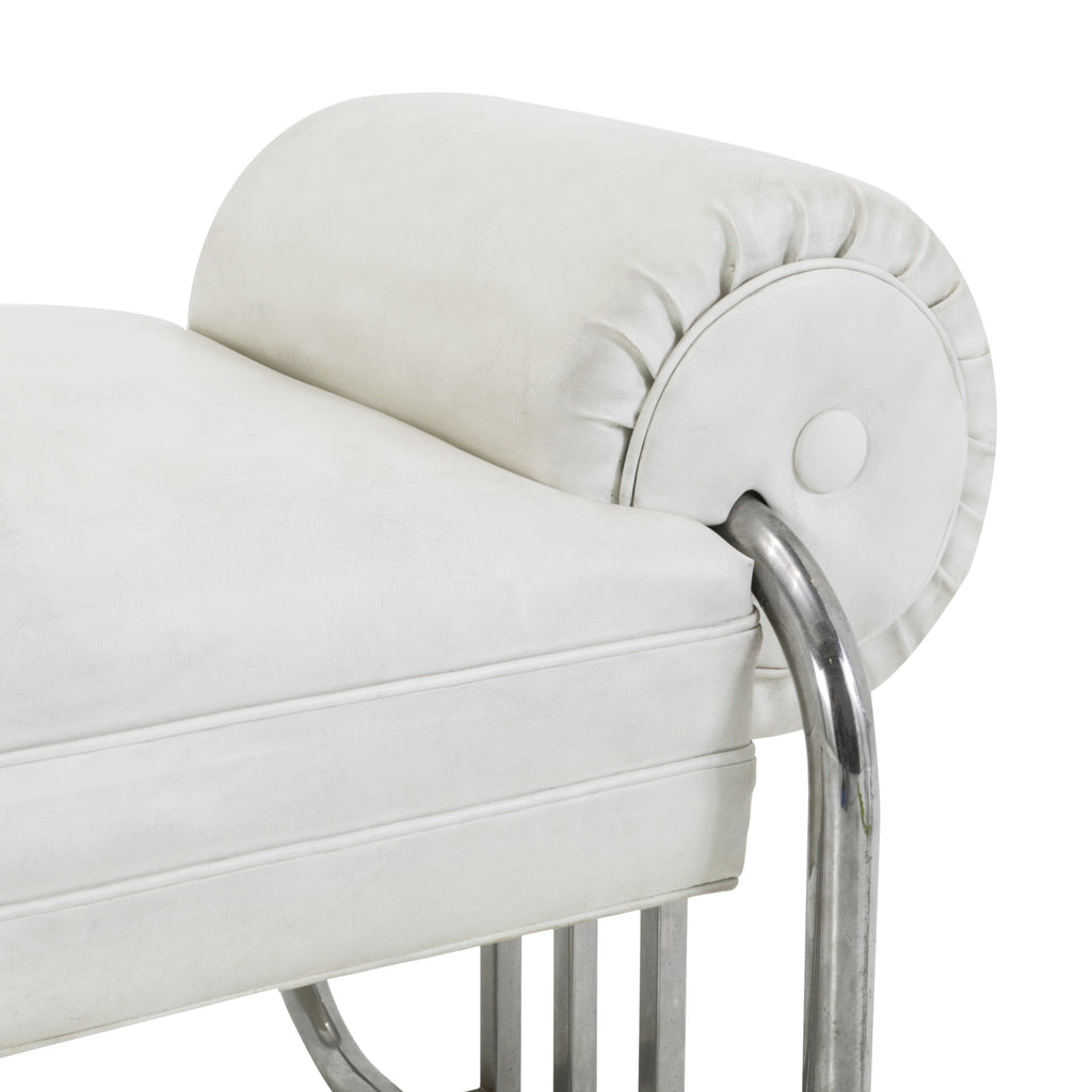 White Leather & Chrome Deco Bench