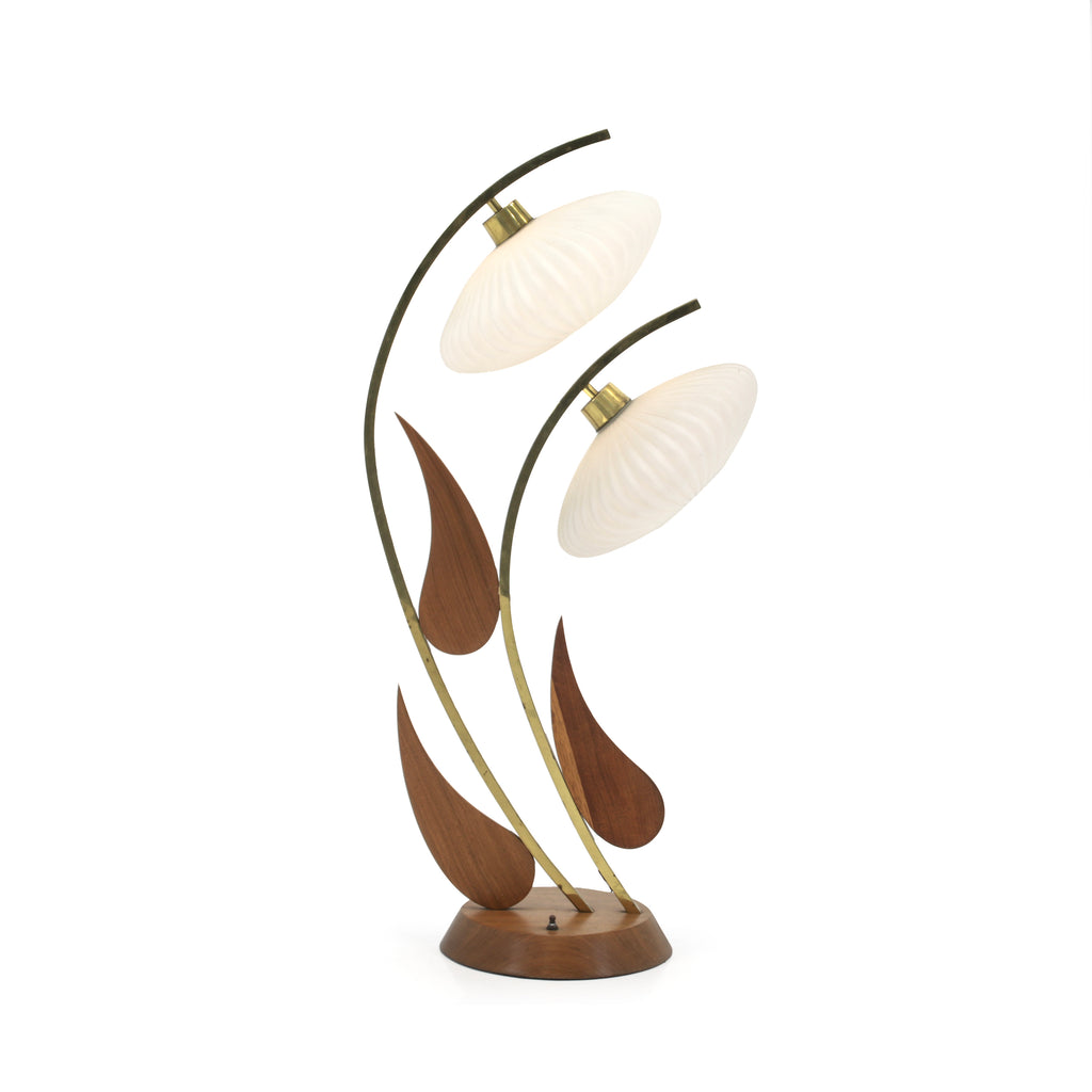 Curved Brass / Wood Tear Drop Lamp