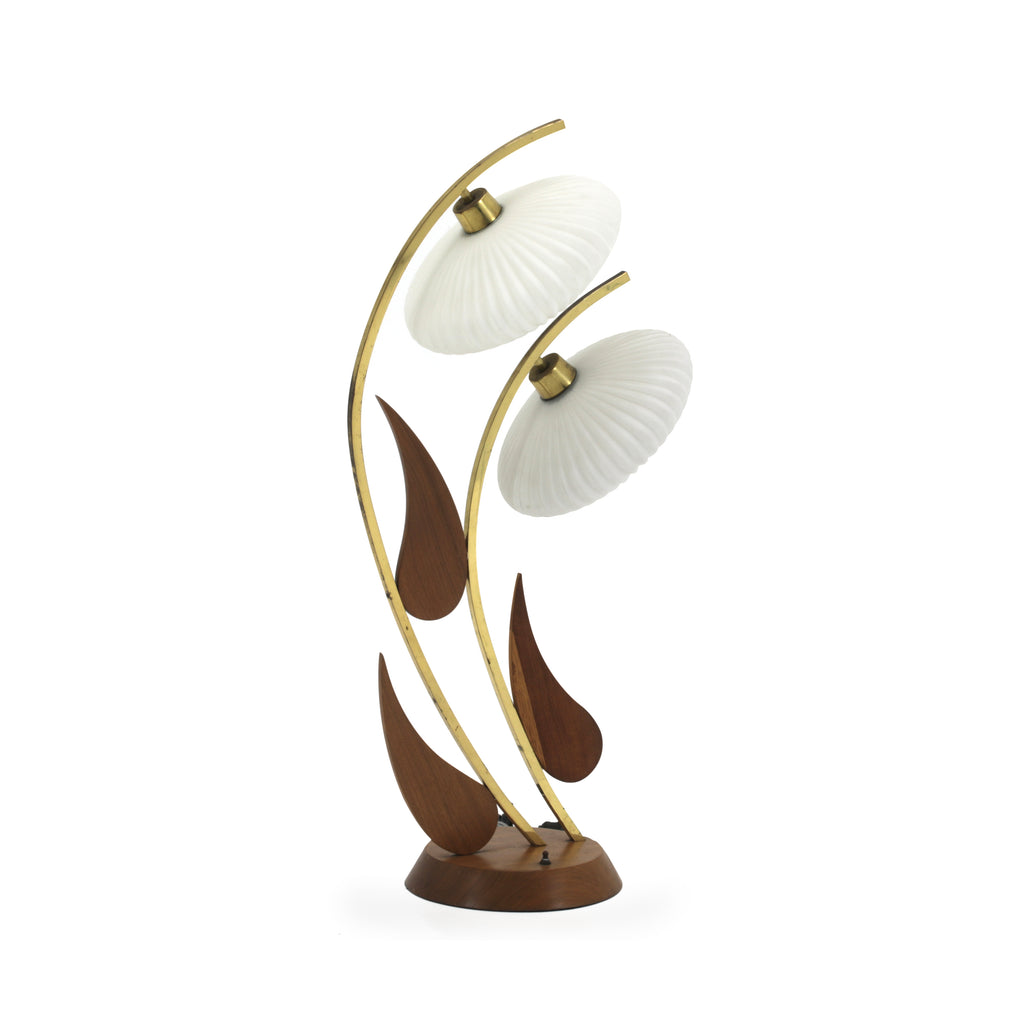 Curved Brass / Wood Tear Drop Lamp