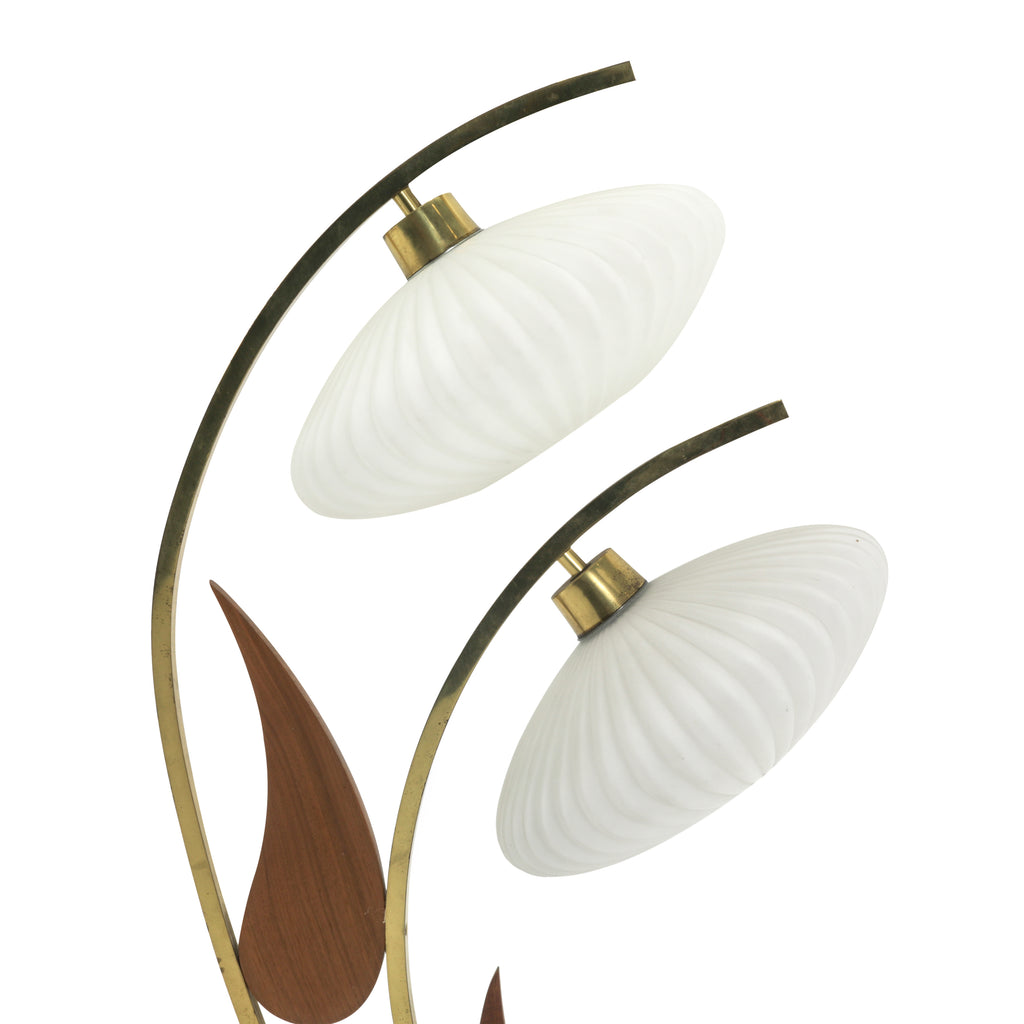 Curved Brass / Wood Tear Drop Lamp