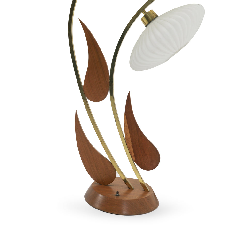 Curved Brass / Wood Tear Drop Lamp