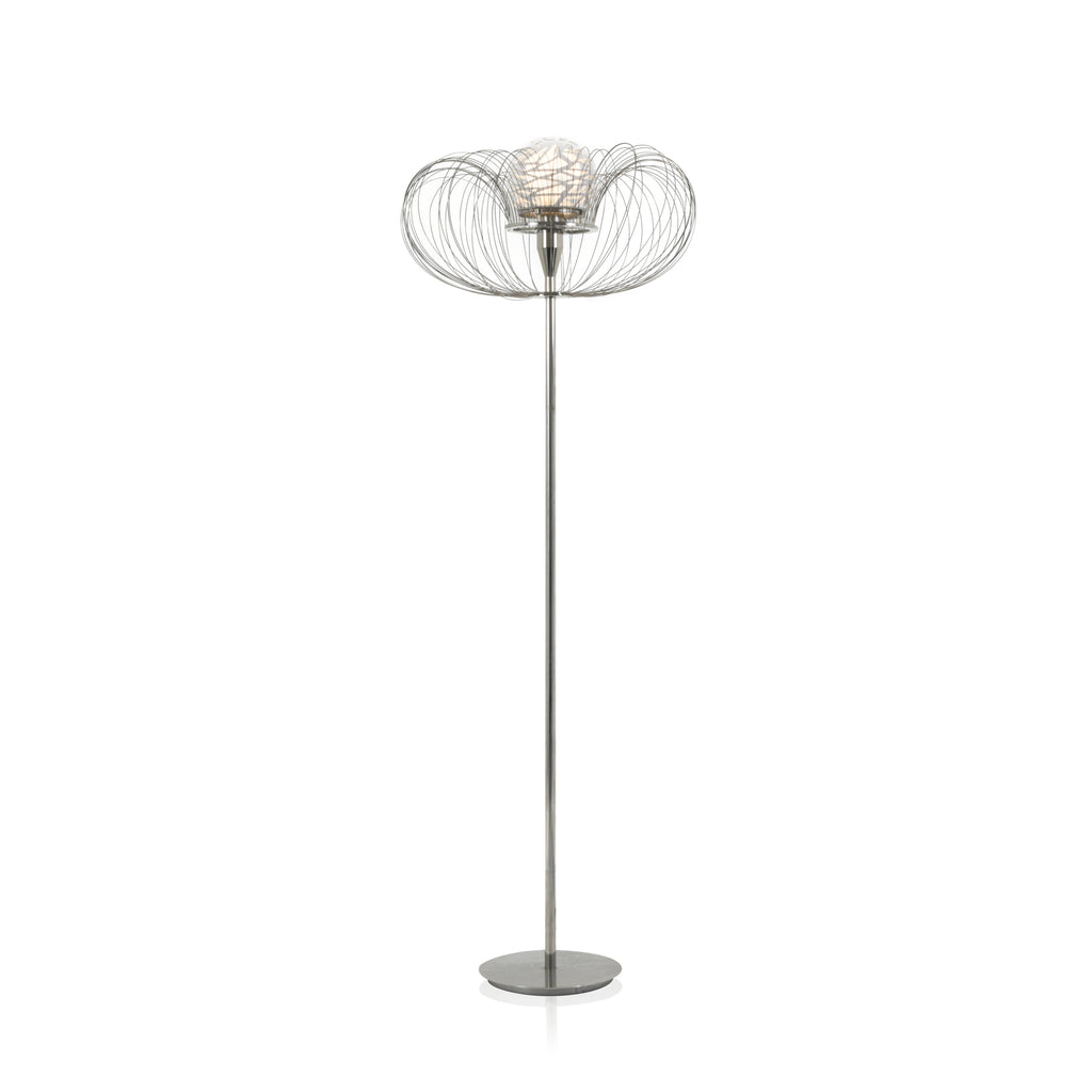 Chrome Wire Floor Lamp w/ White Cut Out Orb