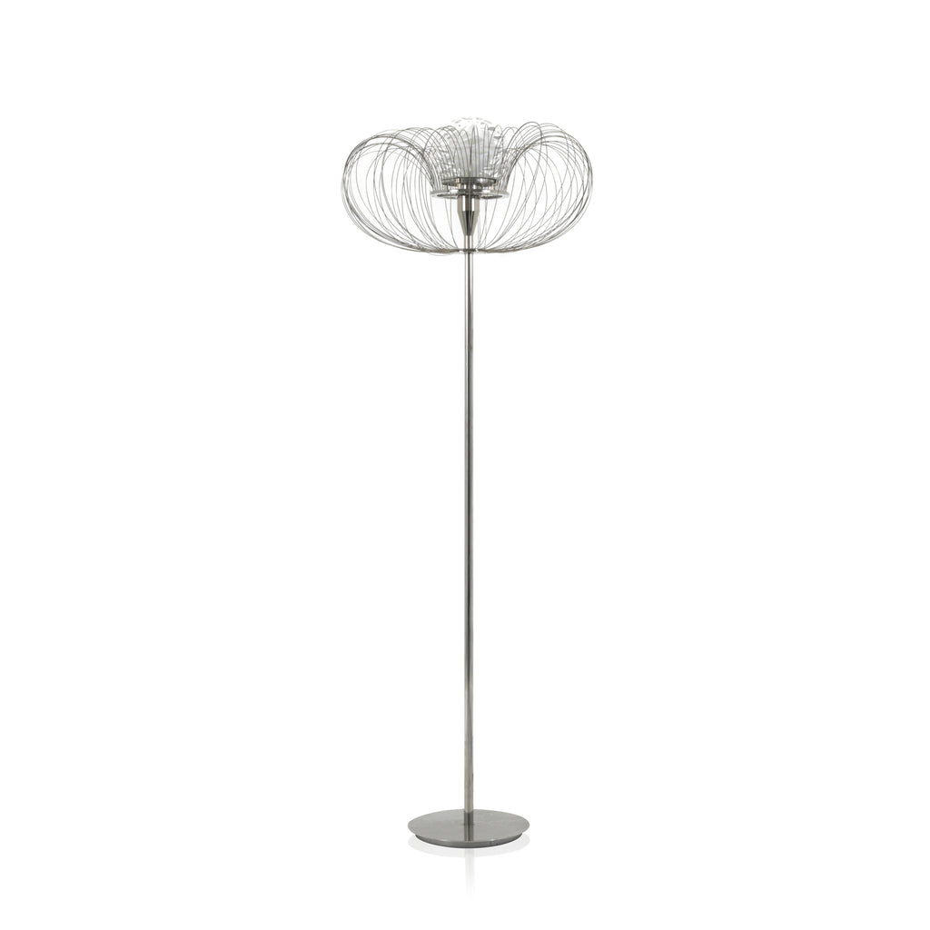 Chrome Wire Floor Lamp w/ White Cut Out Orb
