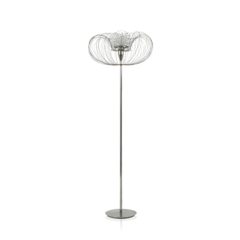 Chrome Wire Floor Lamp w/ White Cut Out Orb