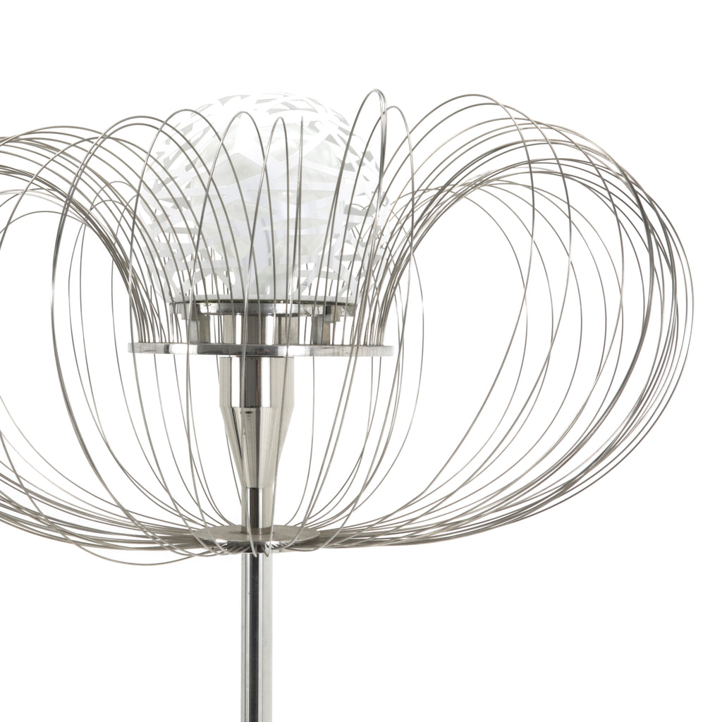 Chrome Wire Floor Lamp w/ White Cut Out Orb
