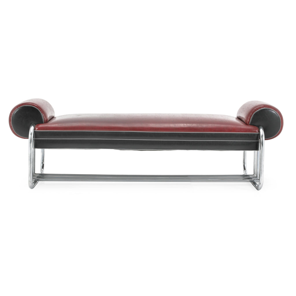 Red / Black Leather & Chrome Deco Bench