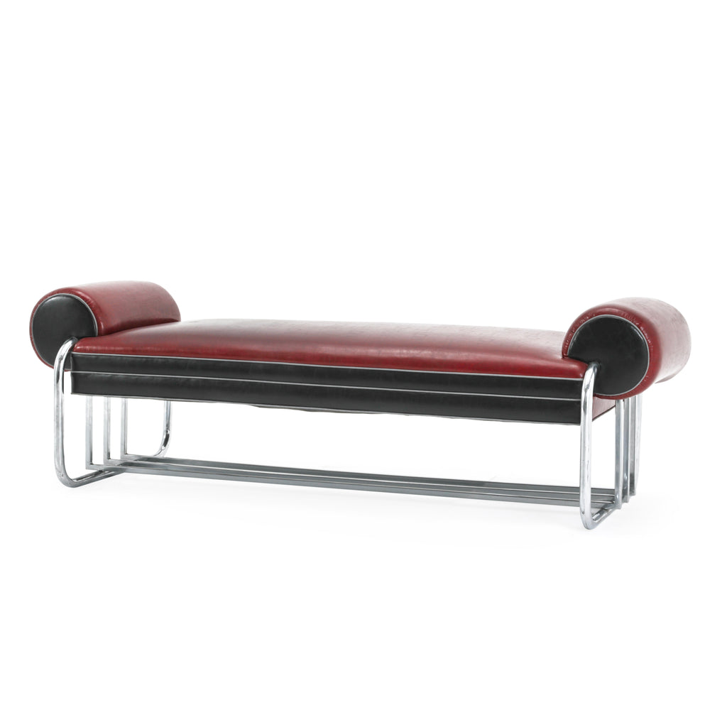 Red / Black Leather & Chrome Deco Bench
