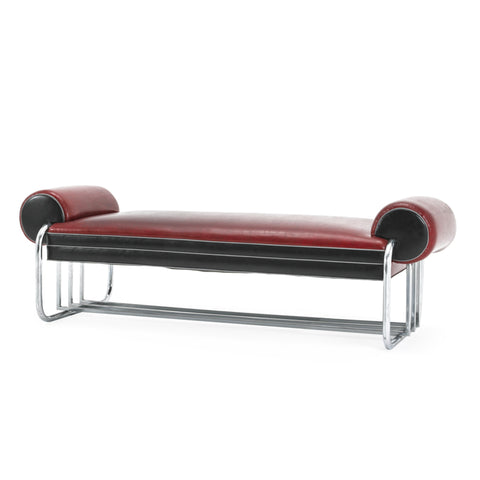 Red / Black Leather & Chrome Deco Bench