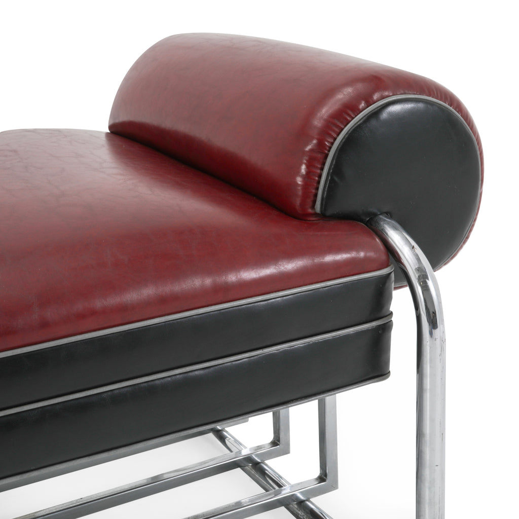Red / Black Leather & Chrome Deco Bench