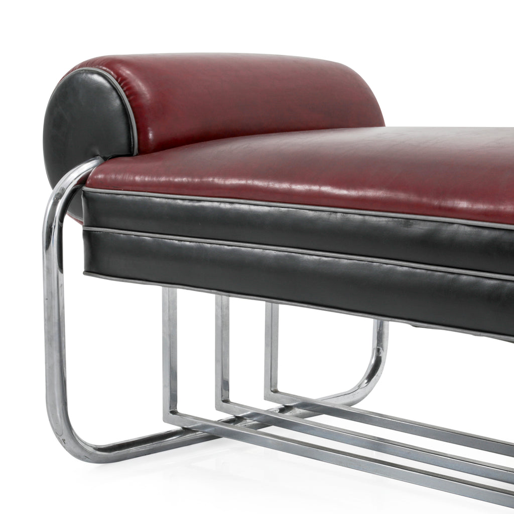 Red / Black Leather & Chrome Deco Bench