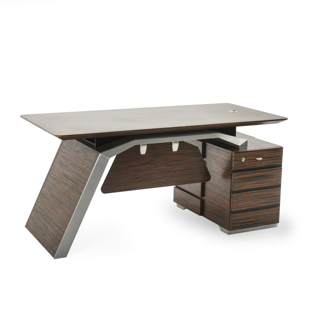 Brown / Black Tiger Wood 2-Piece Desk