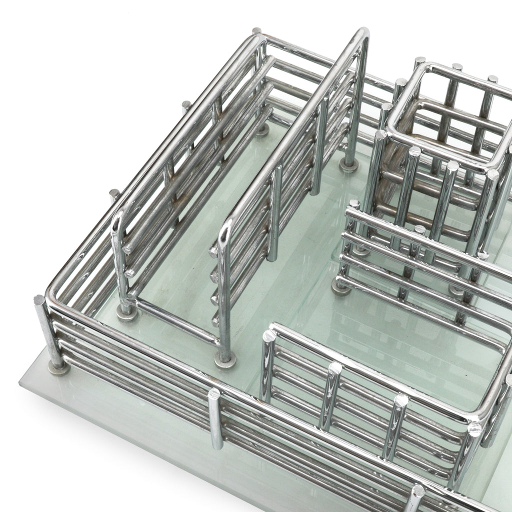 Frosted Glass & Chrome Wire Note Tray