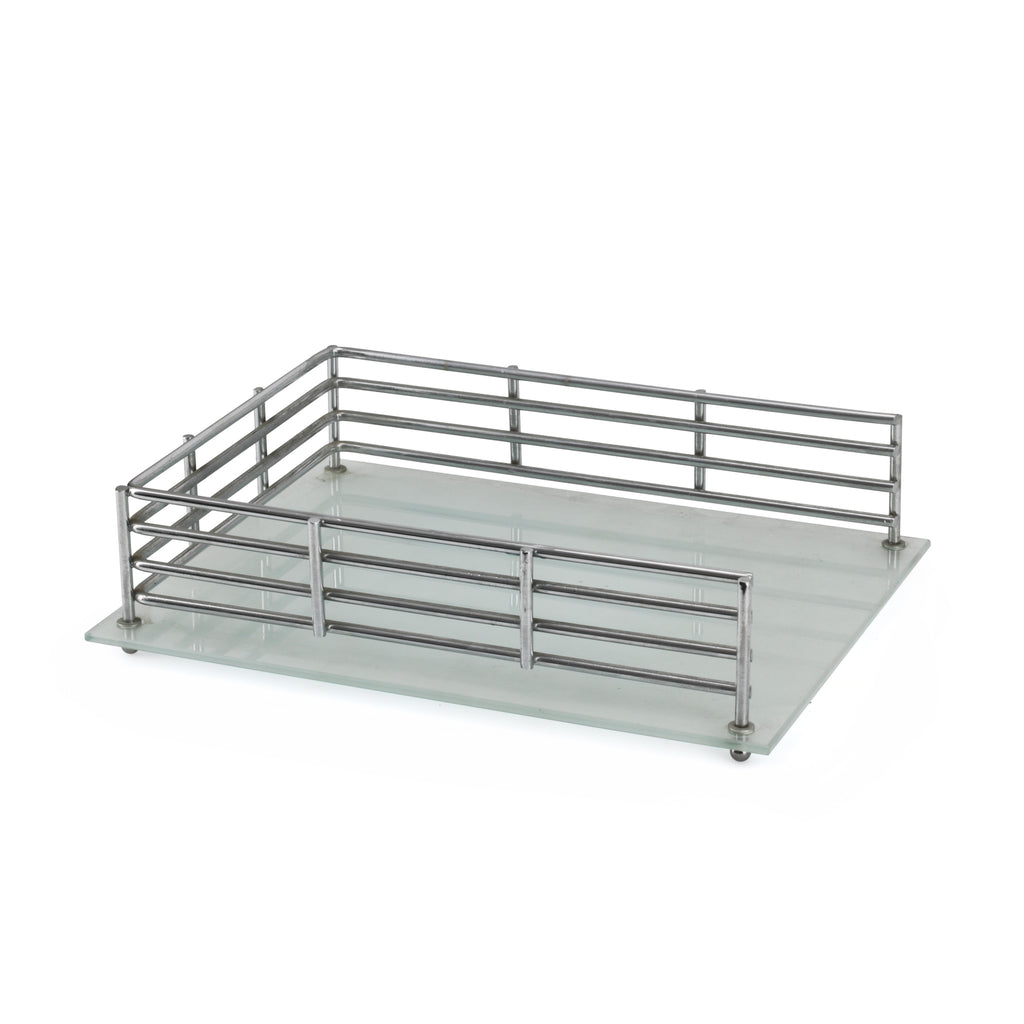 Frosted Glass & Chrome Wire Desk Tray