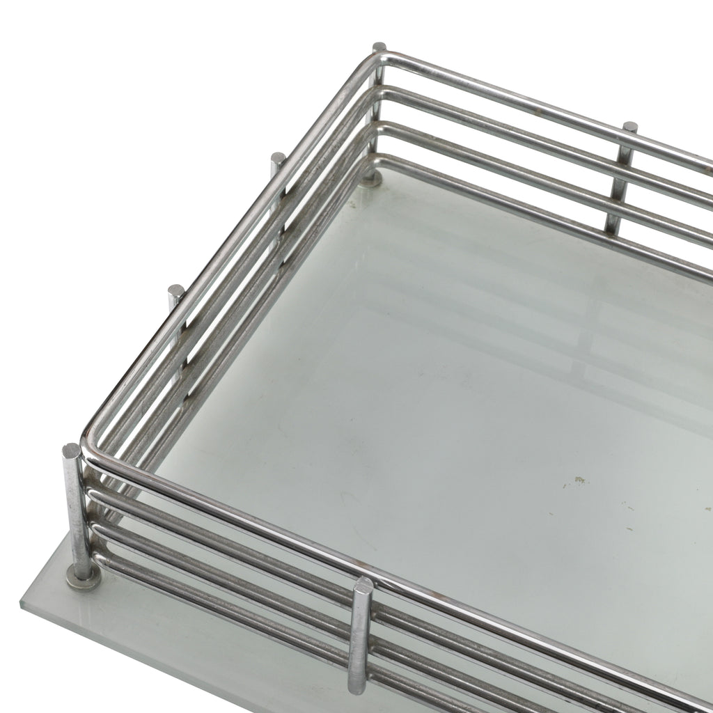 Frosted Glass & Chrome Wire Desk Tray