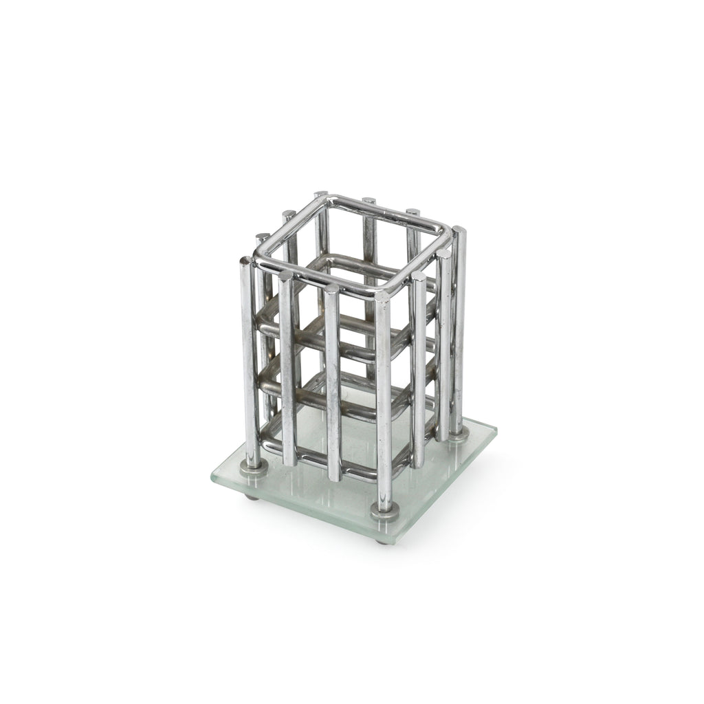 Frosted Glass & Chrome Wire Pen Holder