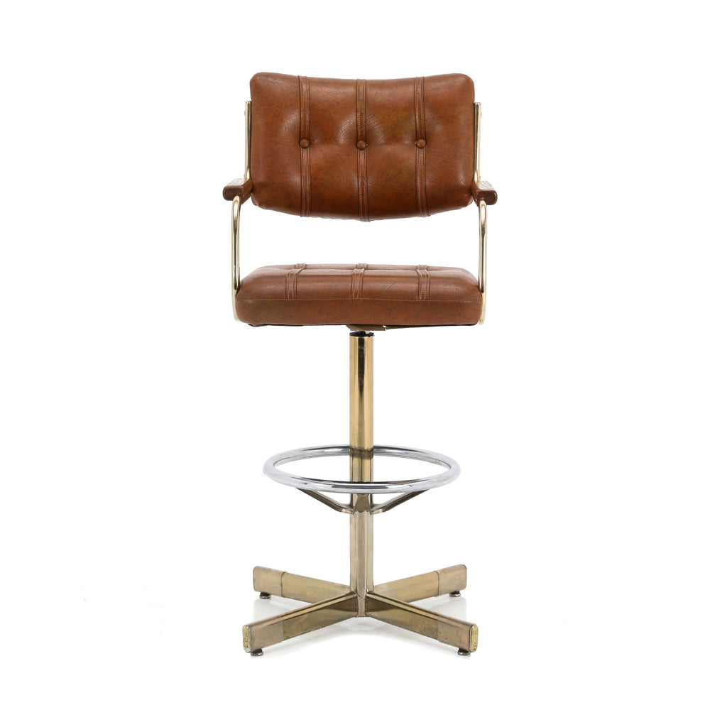 Brown Leather & Gold Barstool