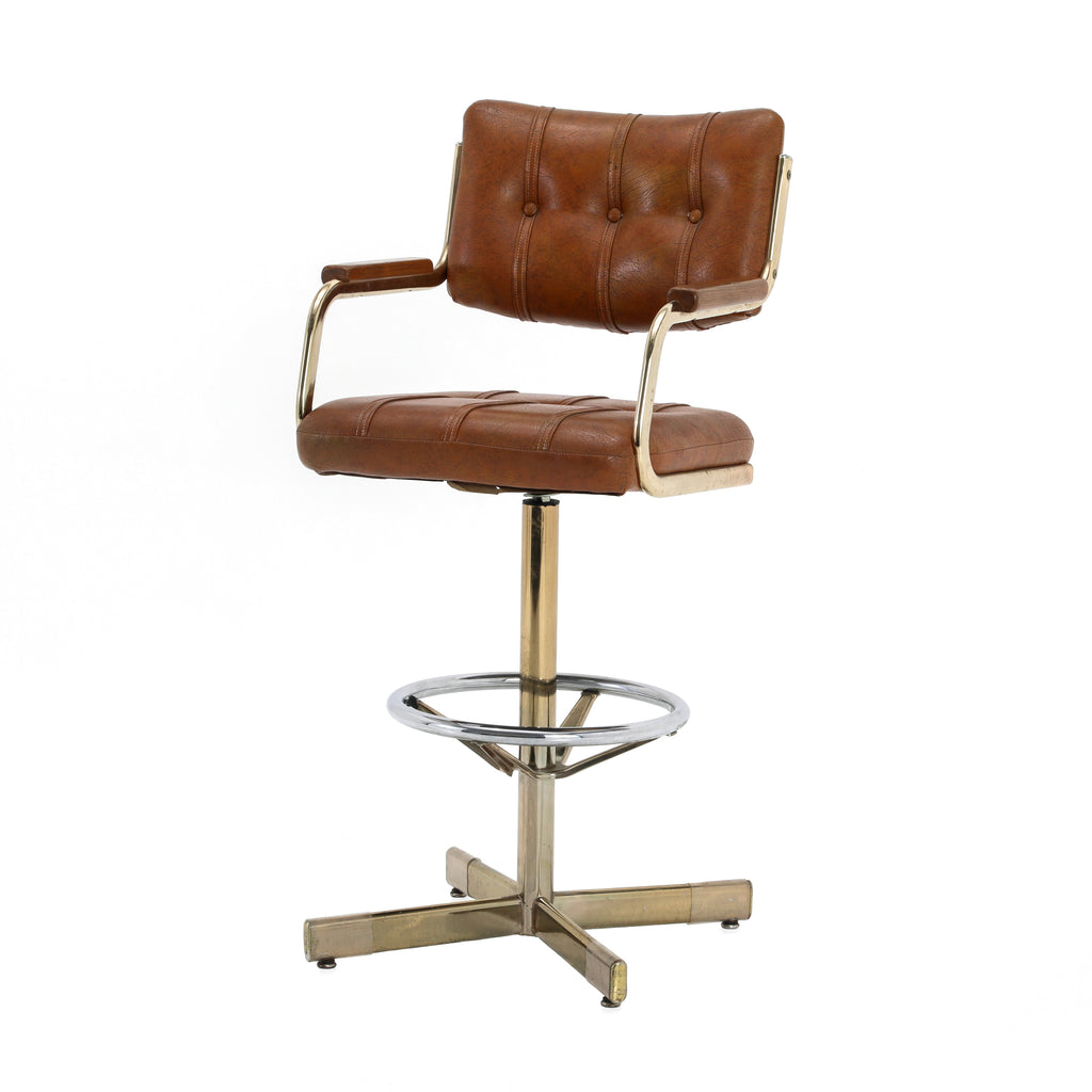 Brown Leather & Gold Barstool