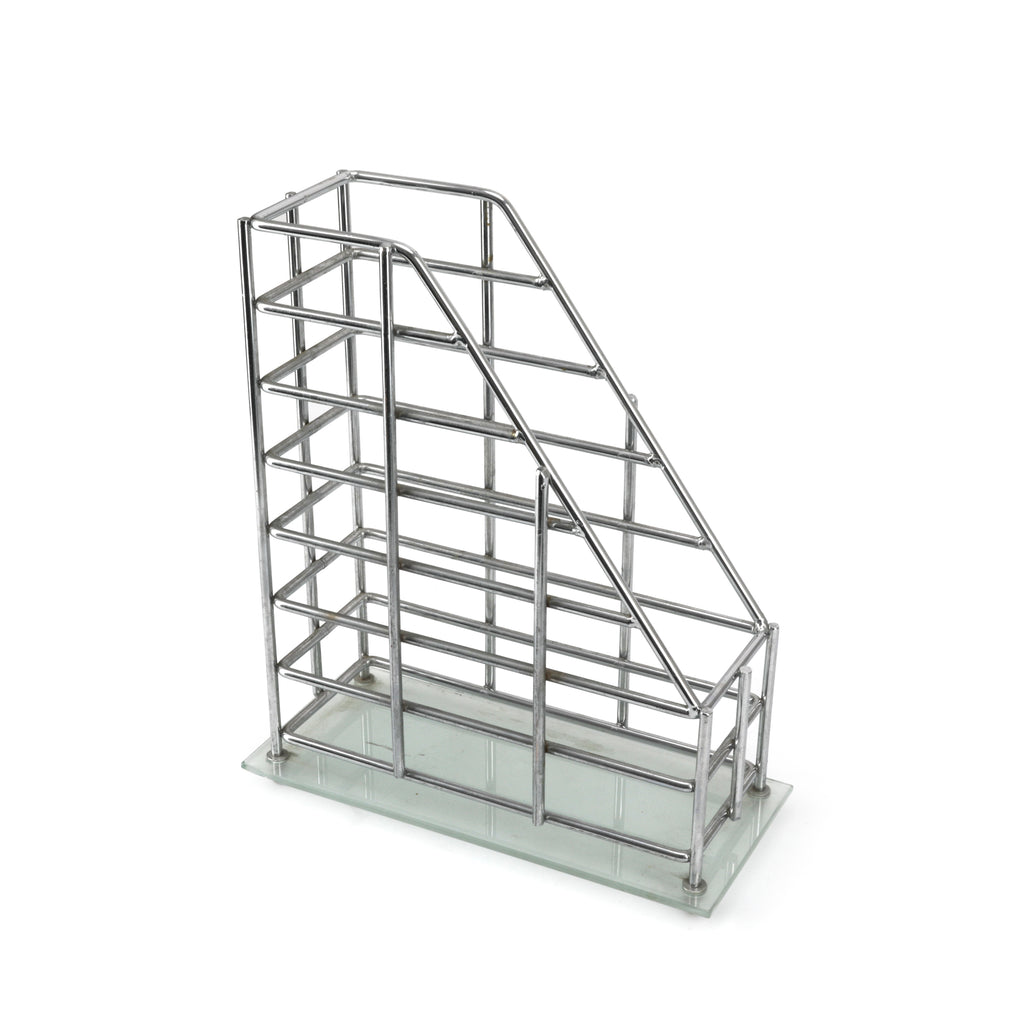 Frosted Glass & Chrome Wire Tall File Holder